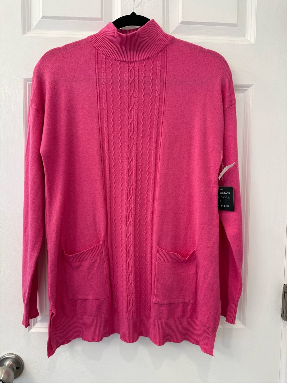NWT Select & Trend Bright Pink Pullover Cable Knit Sweater W/ Pockets Small